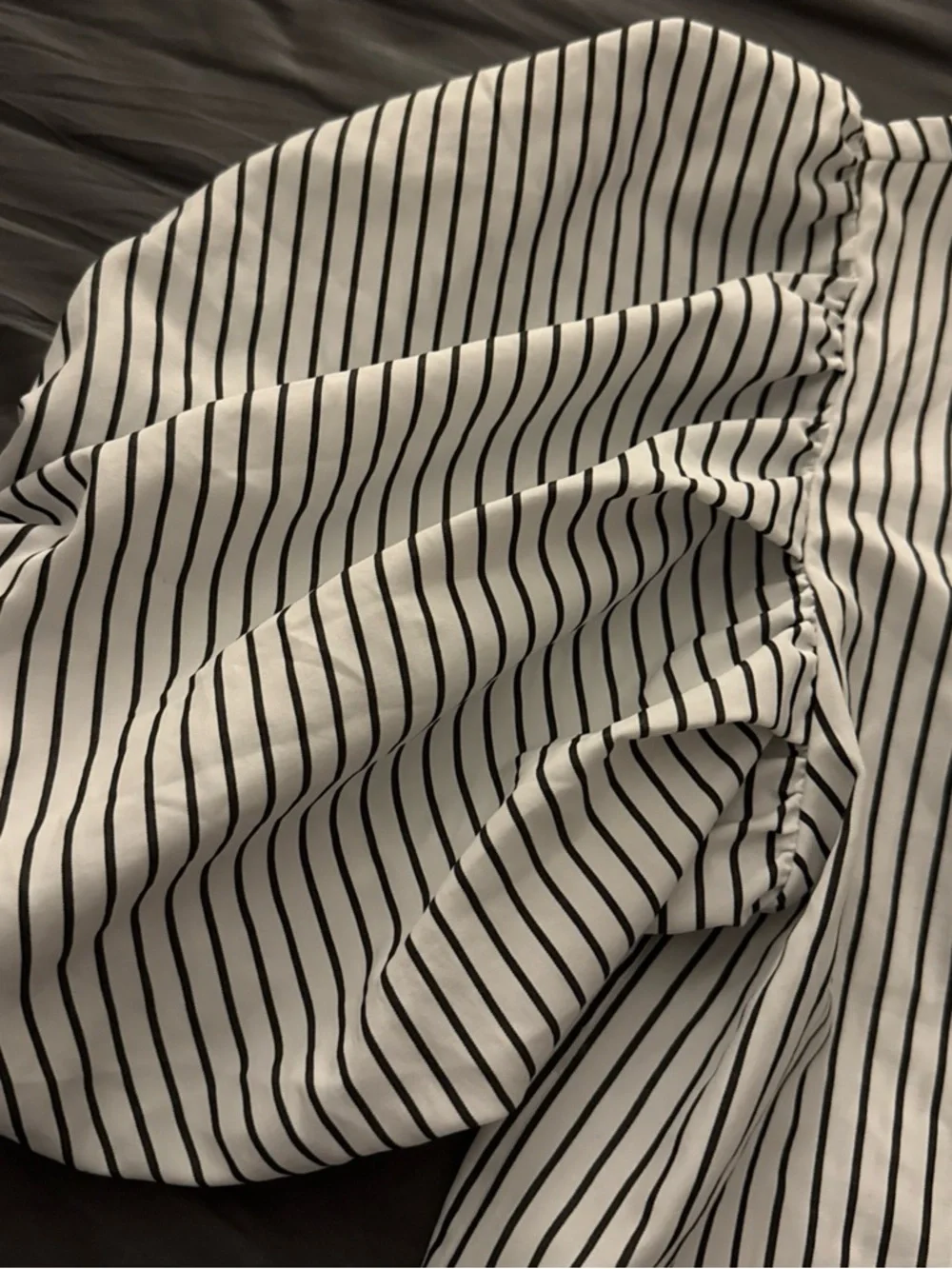 Maeve White Blouse XS Black Pinstripe Puff Sleeves Summer Nautical Anthropologie